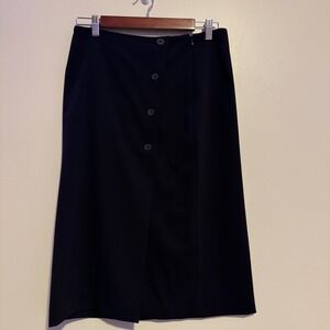 Vintage Women's Black Button Front Midi Skirt 8 Business Casual Staples Basics